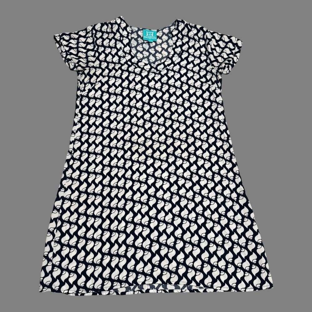 Escapada 100% Rayon Patterned Navy Blue White Shirt Dress Women's Large Beach